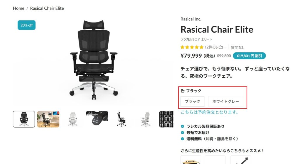 Rasical Chairの購入したいカラーを選ぶ