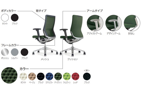 コーラルのカラー・背/アームタイプ