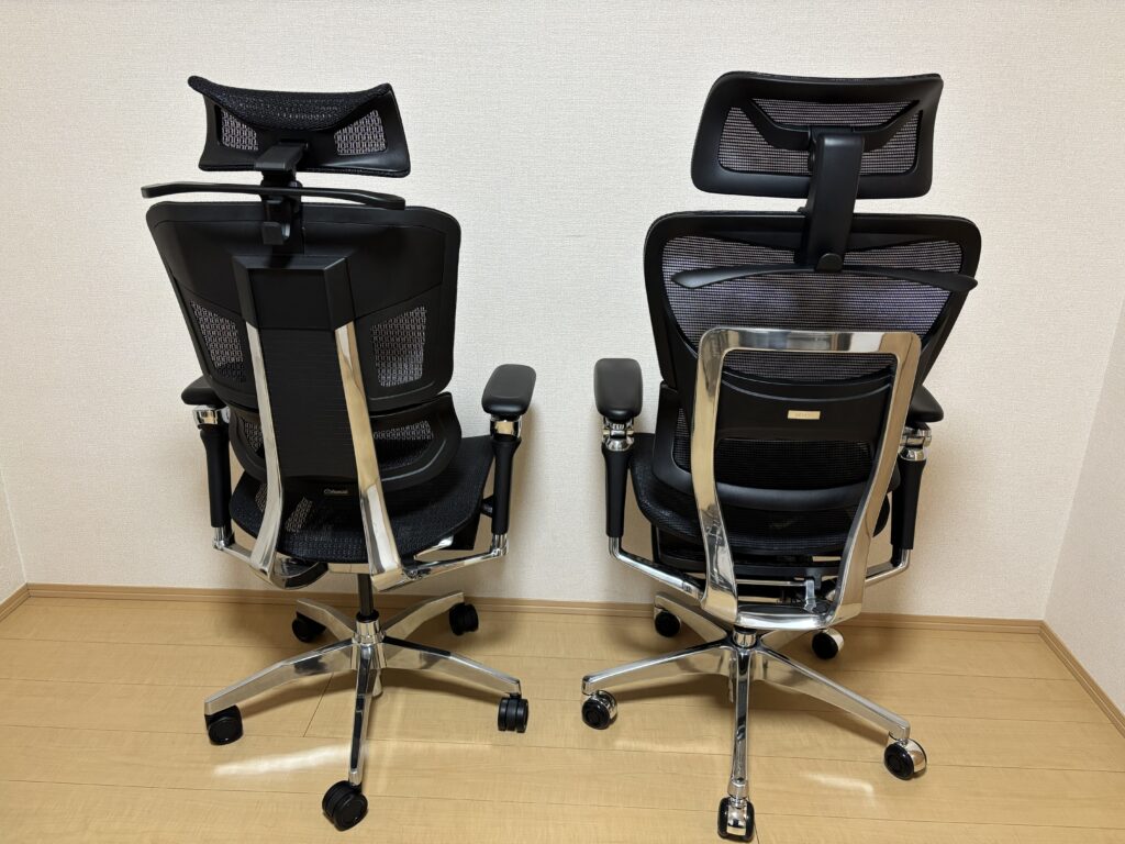 デザイン(背面)の比較(【左】Rasical Chair Elite、【右】COFO Chair Premium 2)