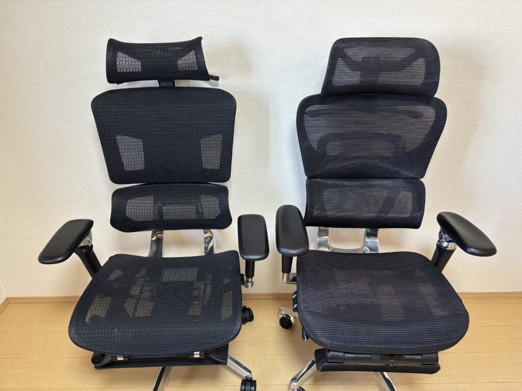 デザイン(正面)の比較(【左】Rasical Chair Elite、【右】COFO Chair Premium 2)